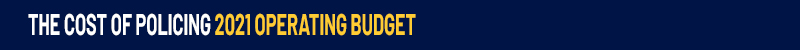 White and yellow text on blue back ground reading "The cost of policing 2021 operating budget""