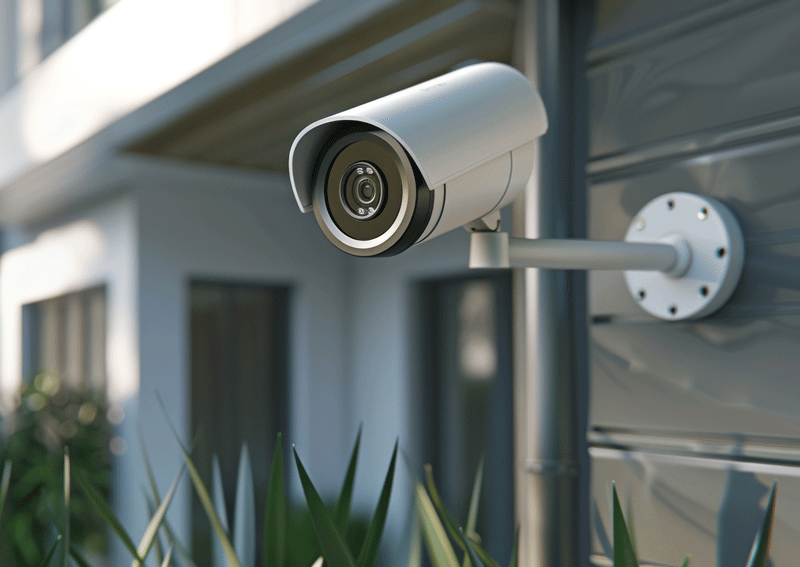 CCTV camera mounted on side of a house