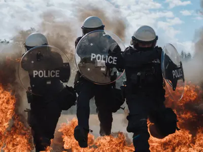 Public Order Unit Training - running through fire on ground