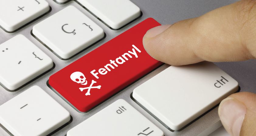 Keyboard with red fentanyl key