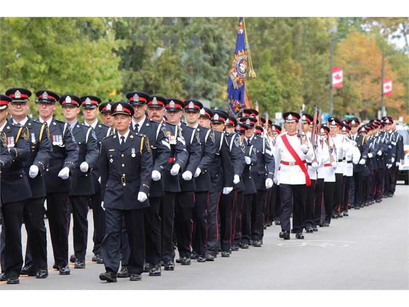 Long line of officers marching