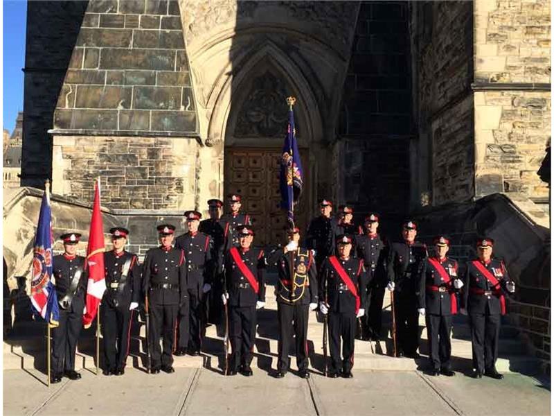 LPS Colour guard with flags standing in formation